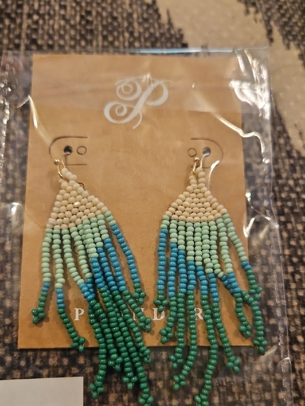 Plunder Beaded Fringe Teal & Cream Drop Earrings